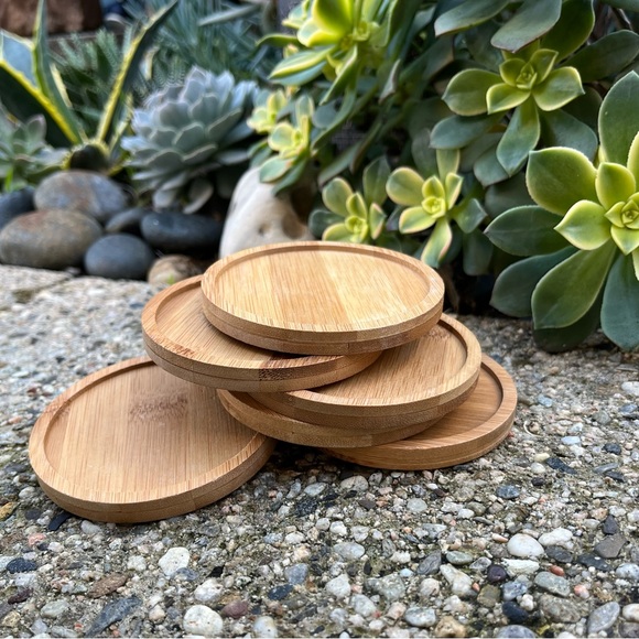 Natural Wood Round Coasters Set of 7 - Picture 8 of 10